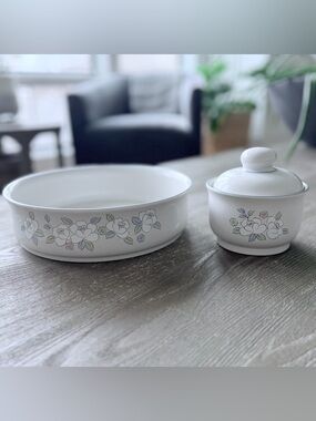 Vtg Hearthside 70-80s Japanese Chantilly Stoneware Casserole Dish/Sugar Bowl